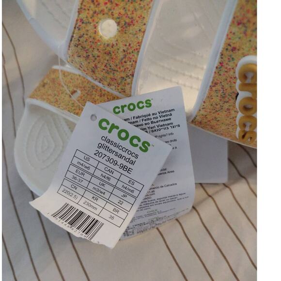 Crocs Sandals Women's Size 6 Classic Gold and Orange Glitter Unisex New With Tag - Picture 3 of 4